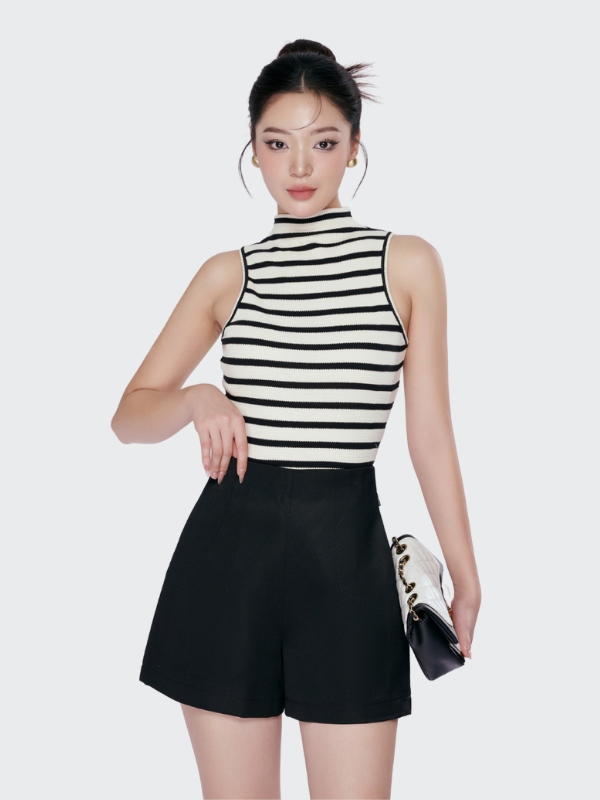 Áo ba lỗ croptop dáng ôm cổ leo họa tiết kẻ sọc